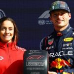 Marta Garcia of Spain (pictured with three-time F1 world champion Max Verstappen in August) leads the inaugural F1 Academy championship with one round remaining