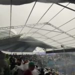 The roof of the grandstand near the final corner was ripped off