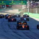 Max Verstappen passes pole-sitter Lando Norris into Turn One at the start of the Sao Paulo Grand Prix sprint race