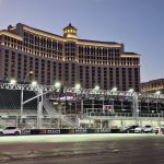 Stands going up for the Las Vegas Grand Prix in front of the iconic Bellagio hotel