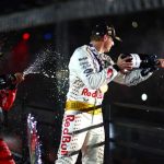 Viva Las Vegas: Max Verstappen celebrates victory with his teammate, third-placed Sergio Pérez.