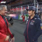 Sergio Perez and Bruce Buffer shared an awkward glance after the driver’s name was read out