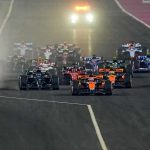 McLaren driver Oscar Piastri leads at the start of the sprint race in Qatar last year.