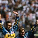Michael Schumacher with Johnny Herbert, former F1 driver and teammate, 1995