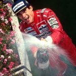 Ayrton Senna celebrates F1 win