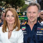 Geri, pictured with Horner at the Monaco GP, has not yet been spotted at the circuit in Bahrain