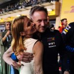 Christian and Geri Horner share an awkward hug after Max Verstappen won the Bahrain Grand Prix on Saturday