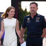 Christian Horner (right) and Geri Halliwell (left) walked up the tarmac hand-in-hand in Bahrain, despite the scandal surrounding the Red Bull team principal