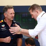 Christian Horner (L) held crisis talks with reps from the Verstappen camp in Dubai on Monday, he is pictured here with Jos Verstappen at the Bahrain GP on Sunday