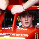 Ollie Bearman has a seat fitting in the Ferrari garage