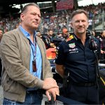Red Bull Racing team principal Christian Horner, right, and Jos Verstappen, left, before the F1 Austrian Grand Prix in July 2023