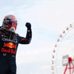 Red Bull’s Max Verstappen celebrates his victory in the Japanese Grand Prix at Suzuka.