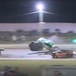 The cars collided on a speedway corner