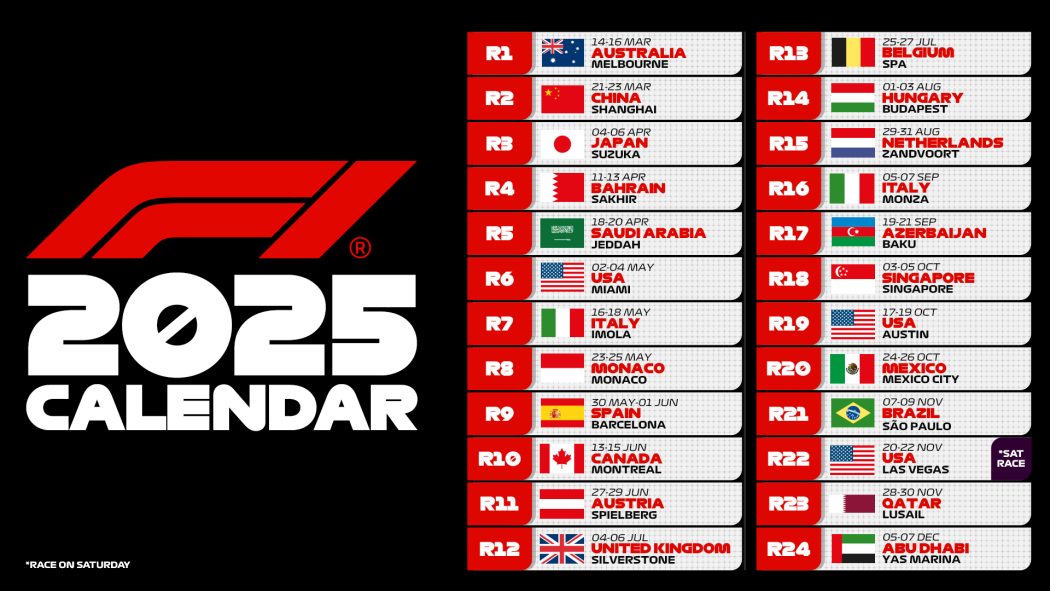 2025 Formula 1 calendar is revealed